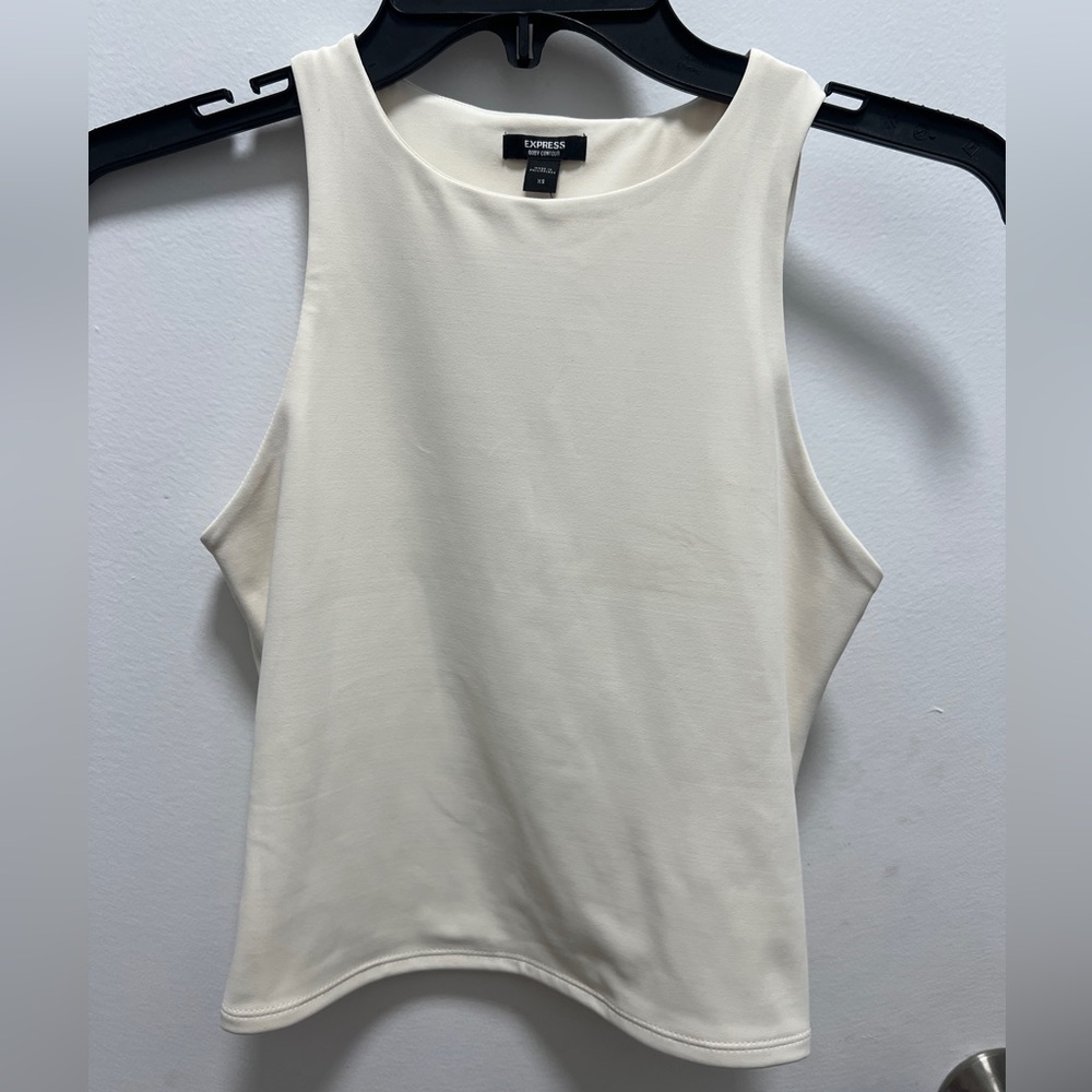 Express Swan White High Neck Body Contour Compression Tank Top